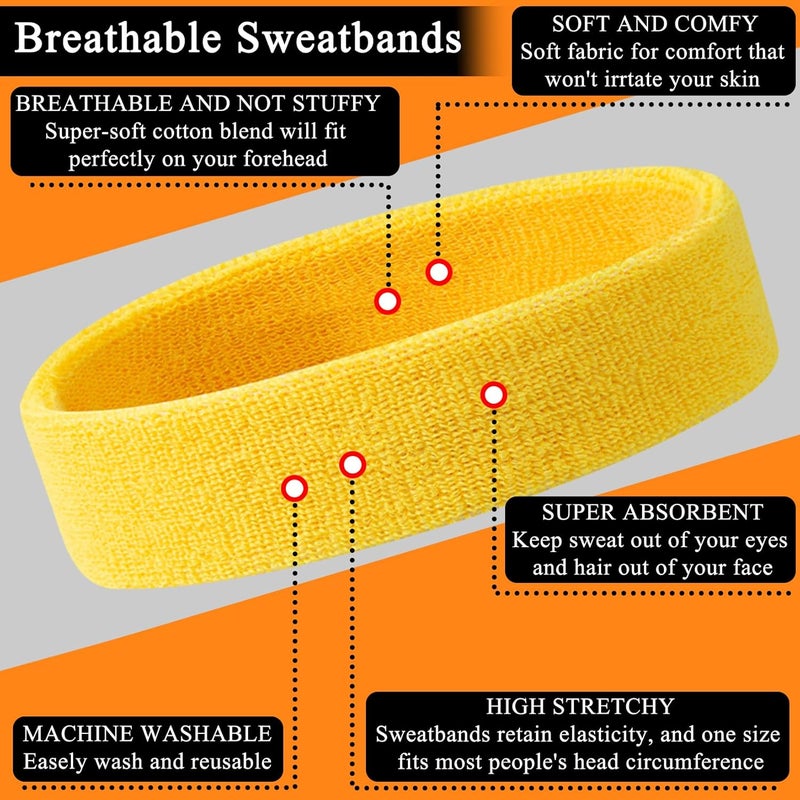 ONLYFU 48PCS Neon Sweatbands, Colorful Sport Headband Wristband Set for Kids, Breathable Terry Cloth Athletic Sweat Bands for Basketball Tennis Running Football, Multicolor - Image 3